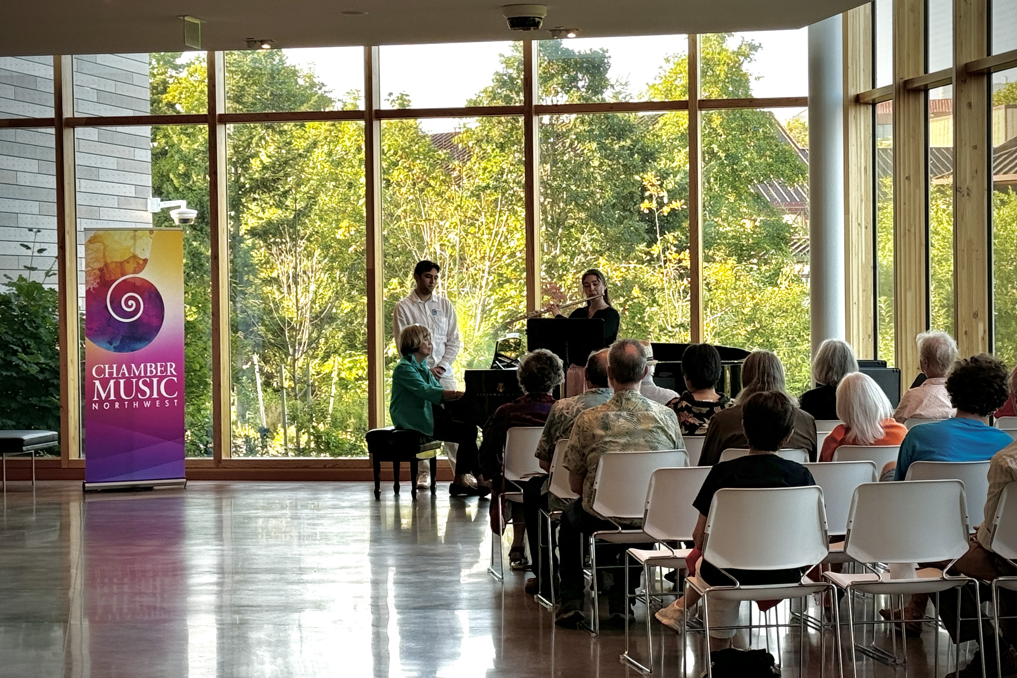flutist Autumn Anderson & pianist Darlene Cusick in The Reser lobby